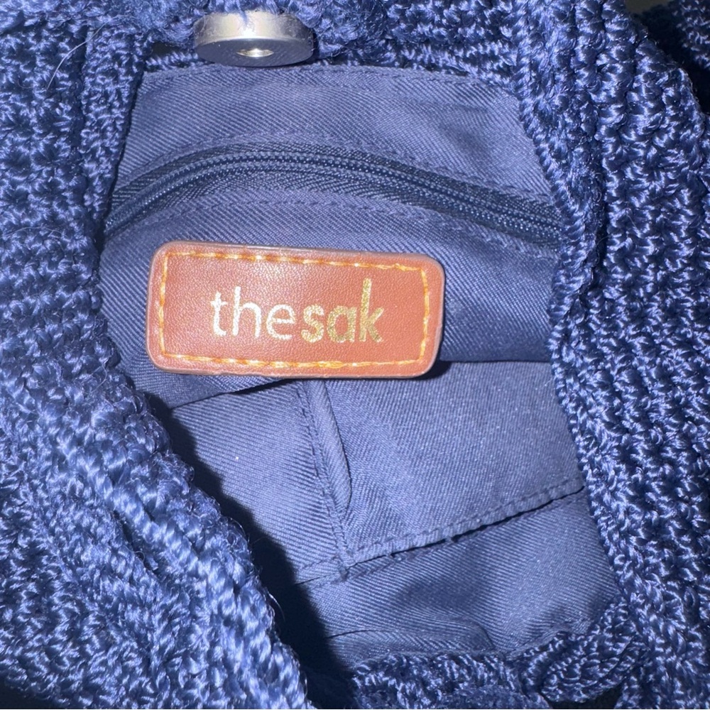 The Sak Knit Pouch or Crocheted Navy Blue Backpack snap closure - Picture 9 of 13